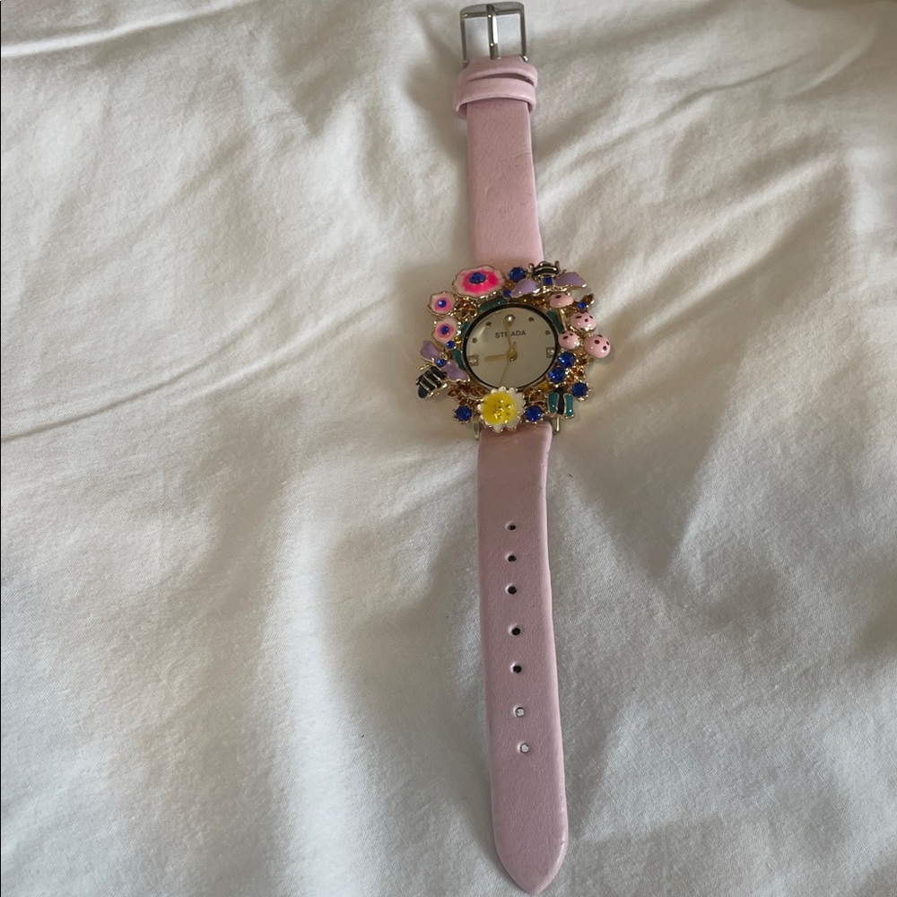 Strada Pink Floral Accent Women's Watch